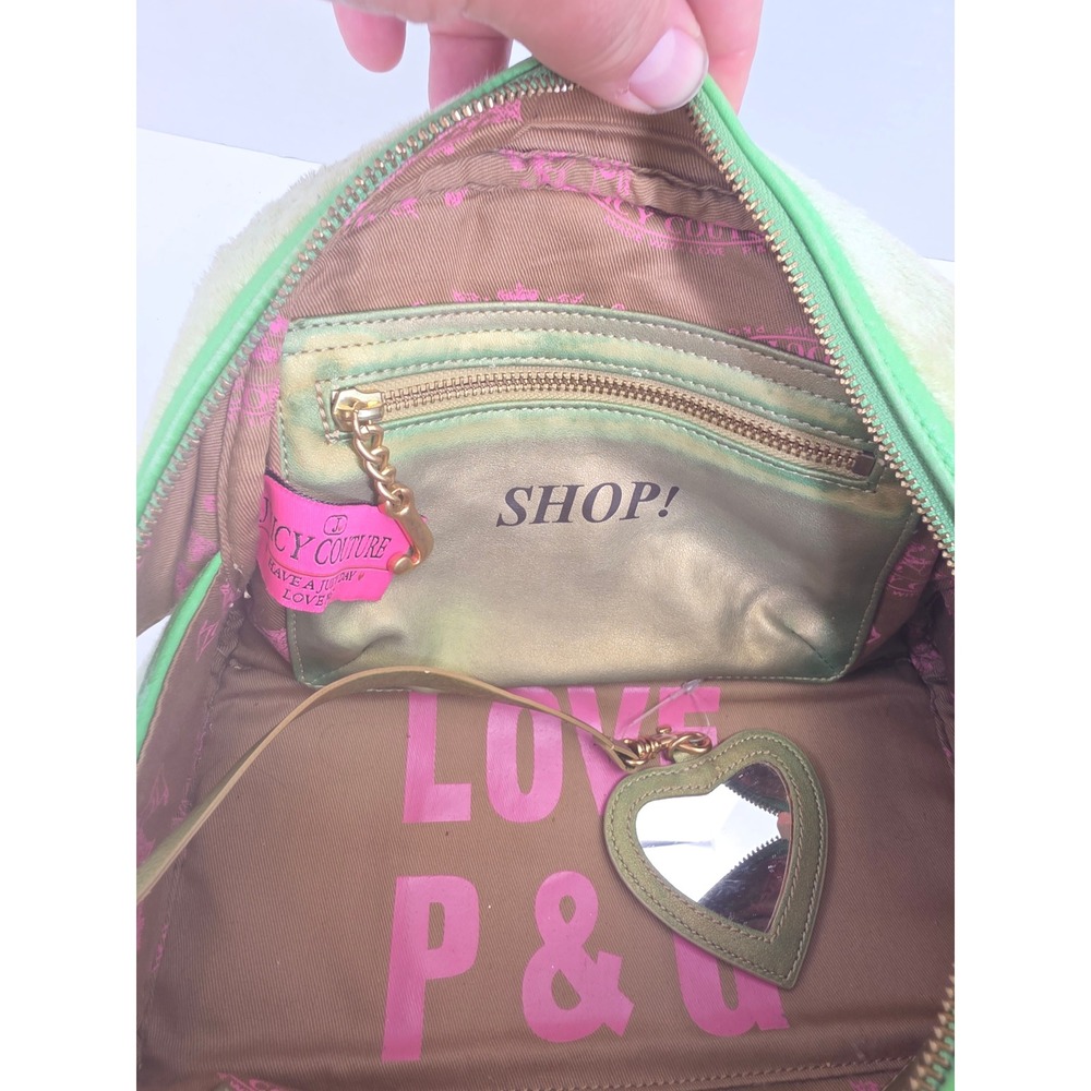 Rare Juicy Couture Vintage Velour Bowler Lime Green Sequin Juicy Angel Y2K bag - Picture 8 of 11